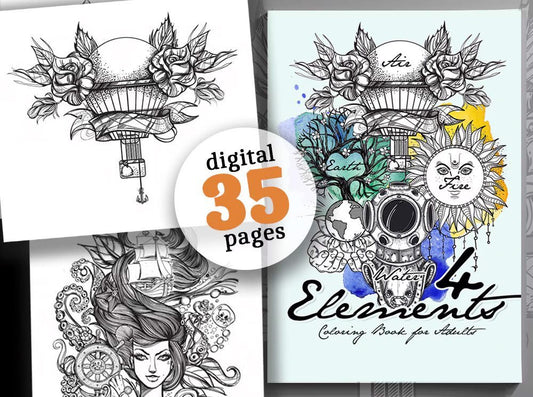 4 Elemente Malbuch für Erwachsene (Digital) - Monsoon Publishing