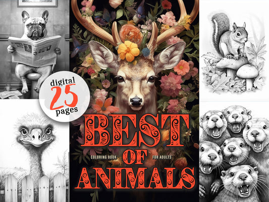 Best of Animals Malbuch Graustufen (Digital) - Monsoon Publishing