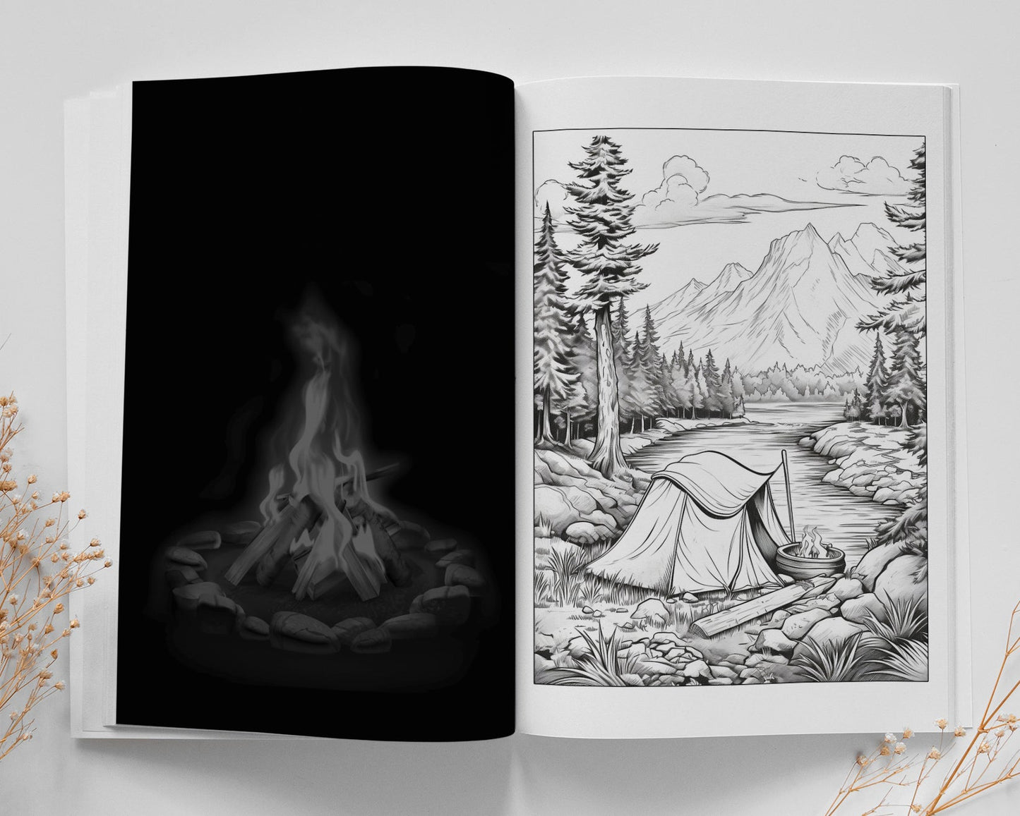 Camping Abenteuer Malbuch Graustufen (Buchdruck) - Monsoon Publishing