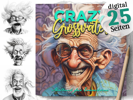 Crazy Grossväter Malbuch Graustufen (Digital) - Monsoon Publishing