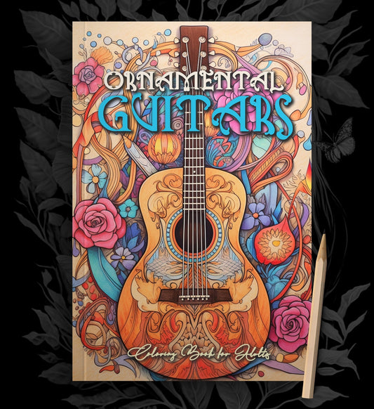 Gitarren Malbuch Graustufen (Buchdruck) - Monsoon Publishing