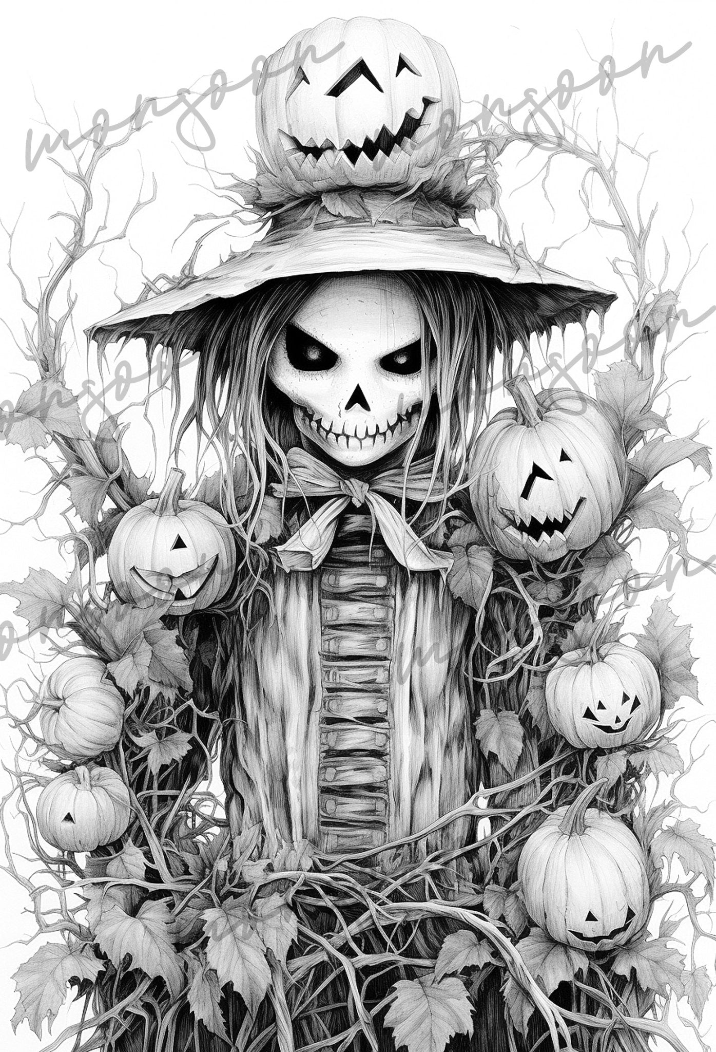 Halloween Malbuch Graustufen (Digital) - Monsoon Publishing