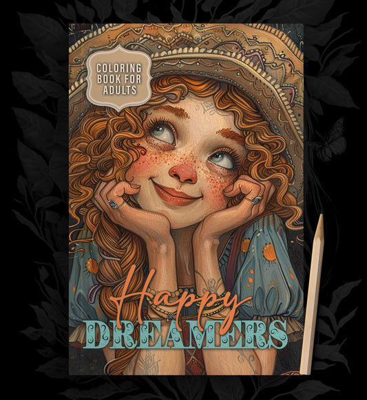 Happy Dreamer Portraits Malbuch Graustufen (Buchdruck) - Monsoon Publishing