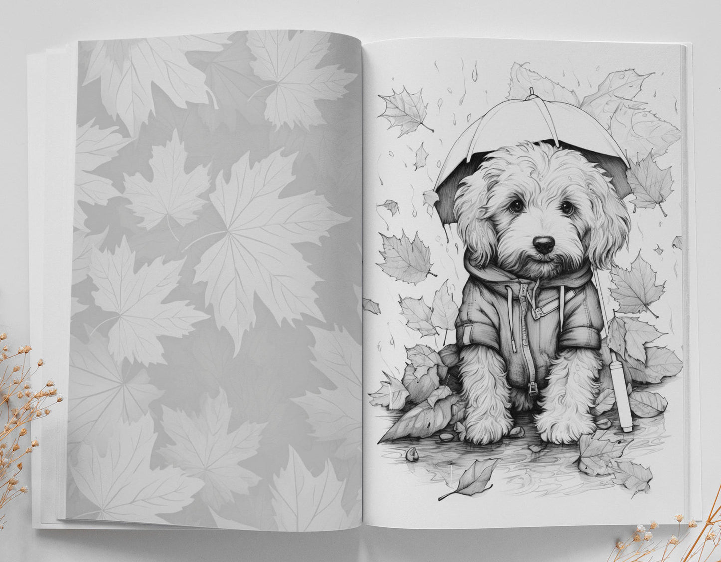 Herbst Hunde Malbuch Graustufen (Buchdruck) - Monsoon Publishing