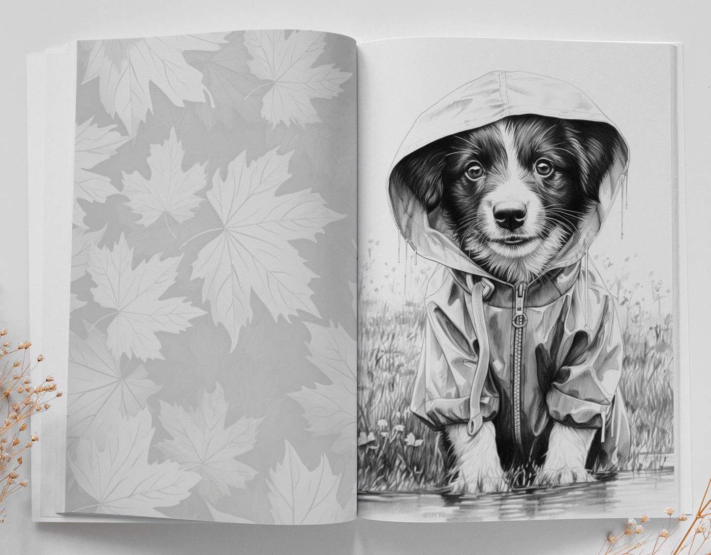 Herbst Hunde Malbuch Graustufen (Digital) - Monsoon Publishing
