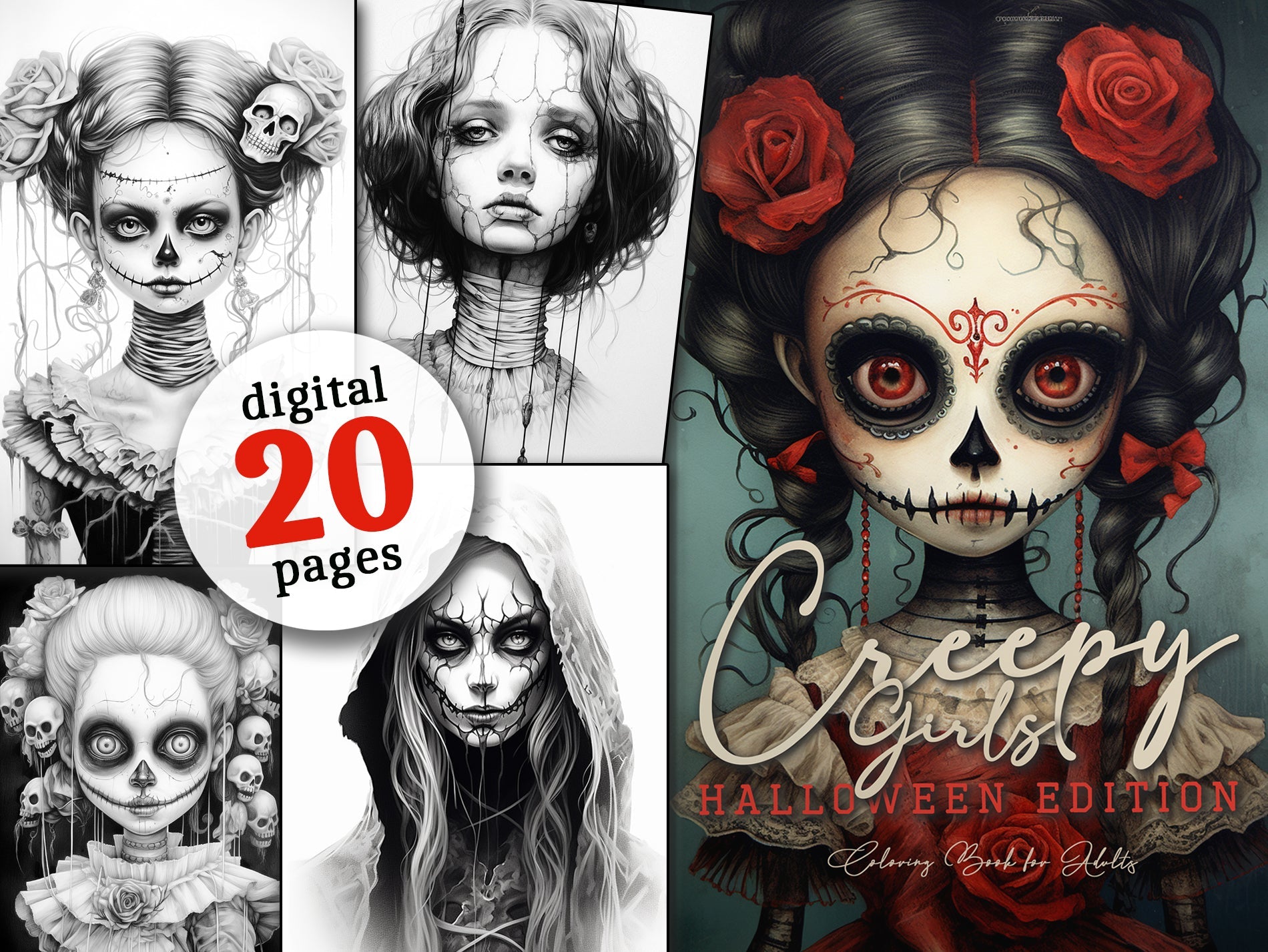 Horror Girls Malbuch Graustufen (Digital) - Monsoon Publishing