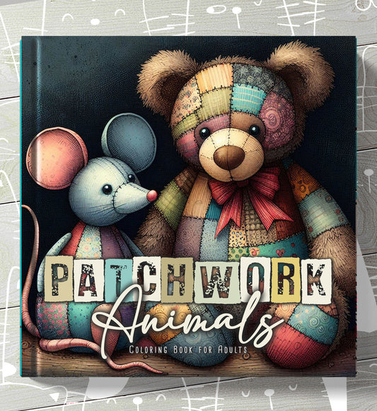 Patchwork Tiere Malbuch Graustufen (Buchdruck)