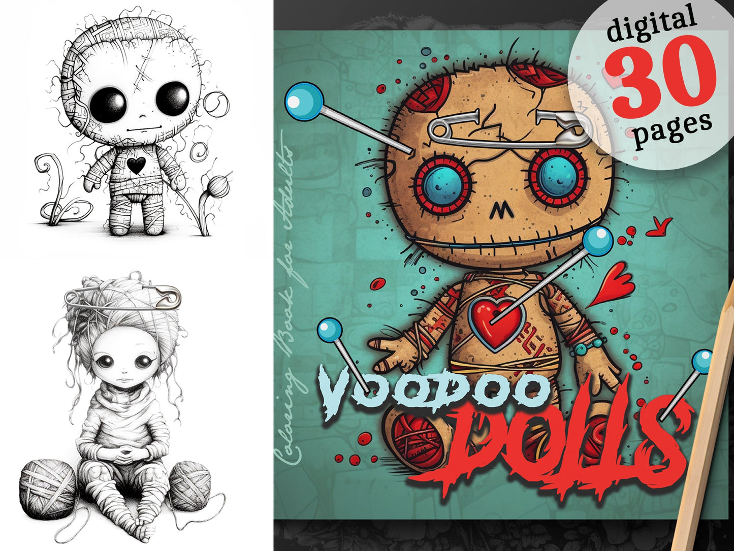 Voodoo Puppen Malbuch Graustufen (Digital) - Monsoon Publishing